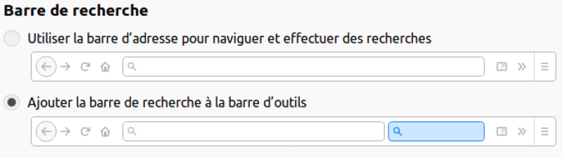 Paramétrage barres de recherche