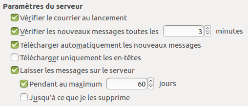 Paramètres serveur POP